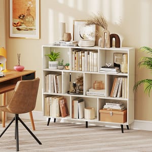 Costway Organizzatore di stoccaggio moderno con 5 gambe di metallo affusolate, Libreria a 10 cubi camera da letto Bianco