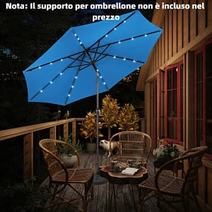 Costway Ombrellone con luci LED da giardino in ferro Ø300cm Parasole da esterno spaggia Azzurro