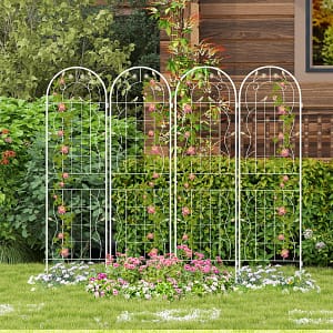 Costway Pacco da 2 di traliccio da giardino in metallo, Supporto decorativo per piante rampicanti rose Bianco