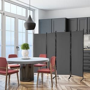 Costway Paravento a 4 pannelli da interno in metallo, Divisorio pieghevole con piedini stabili 220x173cm Grigio scuro