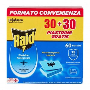 Raid Piastrine Antizanzare Comuni E Tigre, Azione Prolungata, Ricarica 60 Pezzi
