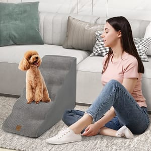 Costway Rampa per cani con 5 scalini in schiuma, Scale per animali con copertura lavabile fondo antiscivolo Grigio