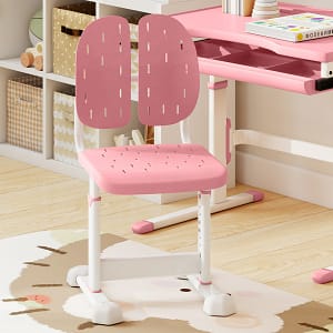 Costway Sedia regolabile in altezza per bambini con doppi supporti dorsal, Sedia da studio con seduta traspirante Rosa