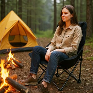 Costway Sedia pieghevole imbottita con schienale regolabile e tasca laterale carico massimo 150 kg, Sedia da campeggio portatile Nero