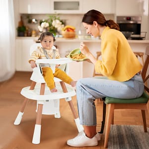 Costway Set tavolo e sedia multifunzionale con vassoio rimovibile e cintura, Seggiolone convertibile per bambini 16-in-1 Bianco