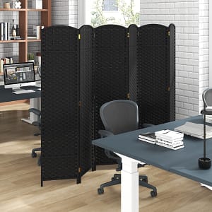 Costway Separatore pieghevole a 6 pannelli, Schermo alto 170cm con texture intrecciata a mano e telaio in legno Nero