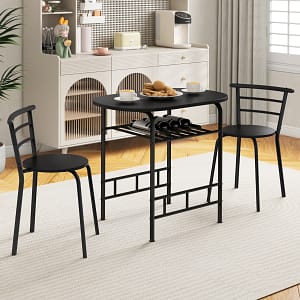Costway Set da tavolo da pranzo 3 pezzi con piano in grano di legno telaio in metallo, Set di mobili salvaspazio Nero