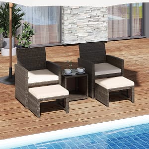 Costway Set di 5 mobili in rattan per giardino cortile piscina, Set conversazione da esterno con cuscini Bianco