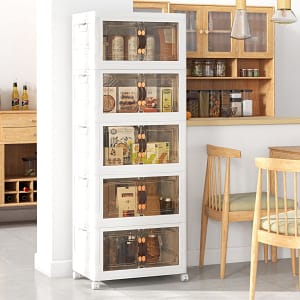 Costway Set di contenitori impilabili con ruote bloccabili, Mobile in PP pieghevole con coperchi Bianco 59,5×37,5x169cm