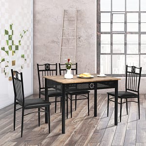 Costway Set tavolo e sedie imbottite da cucina 5 pezzi, Tavolo rettangolare 107 cm con sedie per 4 persone Nero