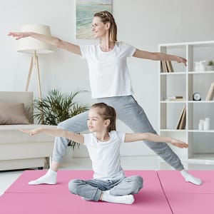 Costway Tappetino yoga pieghevole in pelle PU, Materassino fitness spessore multifunzionale e antiscivolo 180x60x5cm Rosa scuro