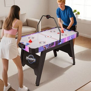 Costway Tavolo da gioco arcade con potente motore da 12V e segnapunti digitale LED, Tavolo da air hockey da 144 cm Nero