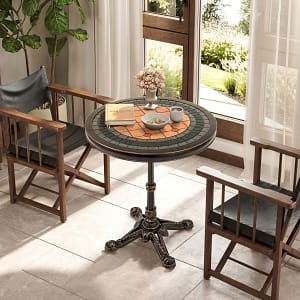 Costway Tavolo da pranzo rotondo da 60,5 cm con superficie intagliata e dipinta, Tavolino in alluminio fuso resistente alle intemperie Bronzo