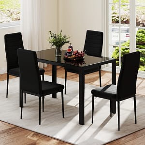 Costway Tavolo da pranzo in vetro per 4 persone, Tavolo da cucina con struttura in metallo 120 x 70 x 75 cm Nero