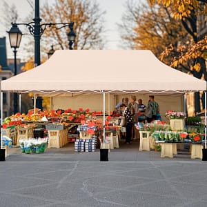 Costway Gazebo pieghevole e portatile da esterno con borsa da trasporto, Rifugio per ombra istantanea per feste 300 x 600 cm Beige