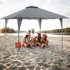 Costway Tenda da gazebo con tetto ventilato e borsa per il trasporto, Riparo istantaneo regolabile 390 x 390 cm Grigio