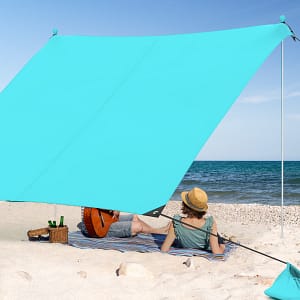 Costway Tenda da spiaggia con parasole 4 sacchetti di sabbia picchetti per il terreno e 2 pali, Tendalino portatile Verde