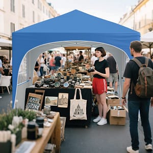Costway Tenda gazebo richiudibile con 4 pareti rimovibili 3×3 m borsa con ruote, Riparo sole da spiaggia pieghevole Blu