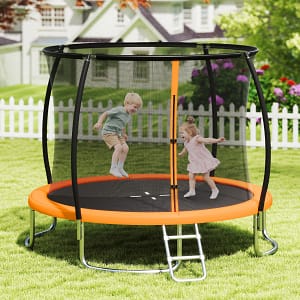 Costway Trampolino da esterno 305 cm con rete di sicurezza e scala, Trampolino ricreativo pesante per bambini e adulti Arancione