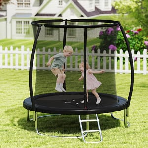 Costway Trampolino ricreativo pesante con rete di sicurezza per bambini e adulti, Trampolino da esterno 244 cm in acciaio zincato antiruggine Nero