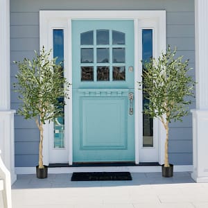 Costway Ulivo artificiale 182 cm da 2 pezzi con 1296 foglie 72 frutti, Ulivo finto in vaso di cemento per ufficio casa