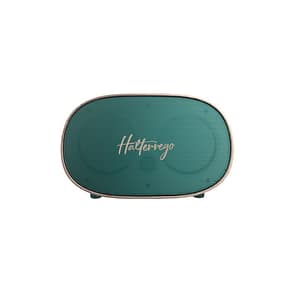 Altoparlante Bluetooth Halterrego in stile retrò di colore verde. BT V5.0, lettore di schede micro SD, ingresso Aux, 6 W RMS, batteria ricaricabile da 1200 mAh. – nuovo