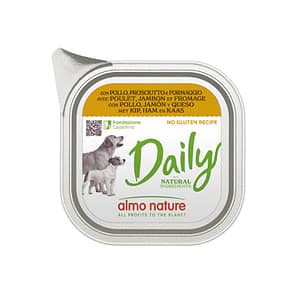 Almo Nature Daily con Pollo, Prosciutto e Formaggio per Cani – 100 g, 12 pezzi