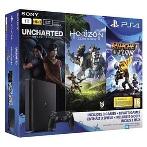 PS4 Slim Black 1Tb + Horizon Zero Dawn + Uncharted: The Lost Legacy + Ratchet & Clank – nuovo
