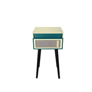 Giradischi in vinile Halterrego con 4 gambe in legno rimovibili e altoparlanti integrati, RMS 2*5W, uscita RCA, ingresso Aux e jack per cuffie, BT IN/OUT, USB lec e enrg, blu anatra – nuovo