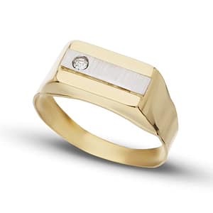 Anello Uomo in Oro Giallo e Bianco Pietra Bianca GL100004