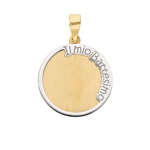 Ciondolo Medaglia Battesimo Oro Giallo Bianco GL101373