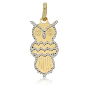 Ciondolo Gufo Oro Giallo Bianco GL101044