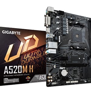Scheda Madre GIGABYTE A520M H – Supporta i processori AMD Ryzen serie 5000 AM4, VRM digitale puro a 4+3 fasi, fino a 5100 MHz DDR4 (OC), PCIe 3.0 x4 M.2, GbE LAN, USB 3.2 Gen 1 – nuovo