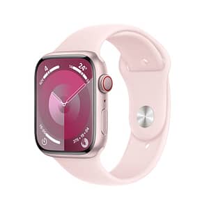 Watch Series 9 GPS + Cellular, cassa in alluminio da 45 mm con fibbia in gomma, rosa, M/L – nuovo