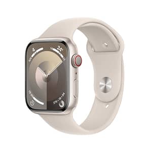Watch Series 9 GPS + Cellular, cassa in alluminio da 45 mm con fibbia in gomma, Beige, S/M – nuovo