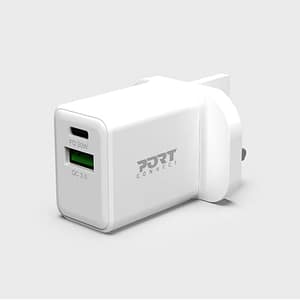 PORT Connect Caricatore da parete combinato USB-C Power Delivery e presa USB-A Qualcom UK – nuovo
