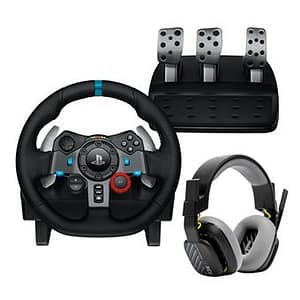 Logitech G29 Driving Force Racing Wheel e Foot Controller Pack per PS5 PS4 PC Mac Nero + Astro A10 V2 Gen 1 Blan Gaming Headset – nuovo