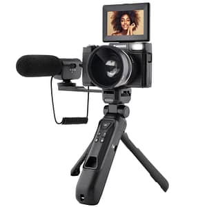 AGFA PHOTO Vlogging Kit: videocamera VLG-4K con obiettivo grandangolare, treppiede Powerbank, telecomando e microfono – Cattura ogni momento con una qualità eccezionale! – nuovo