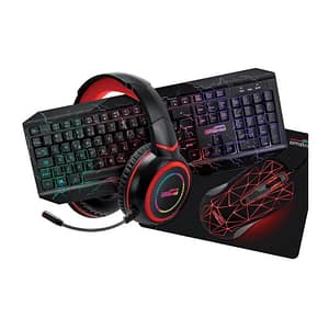 Amstrad Pack Pro Gamer Hunters 5 pezzi: tastiera, mouse e tappetino per mouse, cuffie e adattatore. Retroilluminazione RGB. AZERTY E USB – nuovo