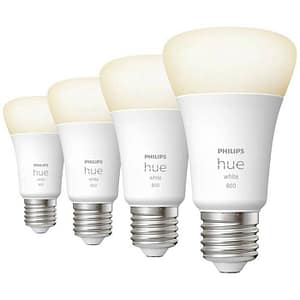 Confezione da 4 lampadine LED Philips Hue White E27 connesse, 60W equivalenti, 800 lumen, compatibili con Bluetooth – nuovo