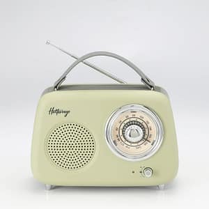 HALTERREGO Altoparlante/Radio retrò, RMS 5W, Bluetooth, Radio FM, Lettore USB, Aux IN, Batteria ricaricabile, Verde oliva – nuovo