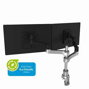 R-Go Tools R-Go Zepher 4 C2, braccio circolare a doppio schermo, montaggio su scrivania, regolabile, 0-8 kg, nero-argento, basso impatto ambientale – nuovo