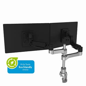 R-Go Tools R-Go Caparo 4 D2, braccio circolare a doppio schermo, montaggio su scrivania, molla a gas, 3-9 kg, nero-argento, basso impatto ambientale – nuovo