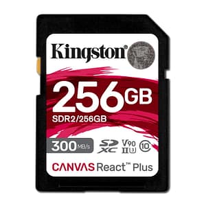 Tecnologia Kingston 256 GB Canvas React Plus SDXC UHS-II 300R/260W U3 V90 per Full HD/4K/8K – nuovo