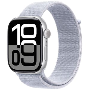 Apple watch series 10 gps 46mm cassa in alluminio argento cinturino sport loop nuvola azzurra