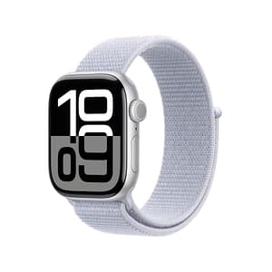 Apple watch series 10 gps + cellular 4g 42mm cassa in allumino argento cinturino sport loop nuvola azzurra