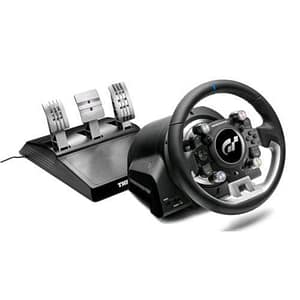 Thrustmaster t-gt ii volante con pedaliera a 3 pedali ps5 ps4 pc force feedback in tempo reale colore nero silver