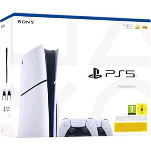 Sony ps5 console 1tb standard slim white bundle + 2 controller wireless dualsense