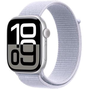 Apple watch series 10 gps 46mm cassa in alluminio argento cinturino sport loop nuvola azzurra