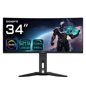Gigabyte monitor da gioco curvo oled wqhd mo34wqc2 da 34 – 3440 x 1440, 240hz, 0.03ms, kvm, 250 cd/m², freesync premium pro,